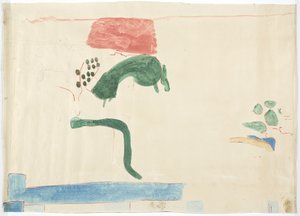 Traçado de uma pintura mural de Chichen Itza, México Da parede leste, câmara central interna, Templo Superior dos Jaguares, Grande Corte de Bolas

 (aguarela, cor de corpo, grafite) de Adela Breton
