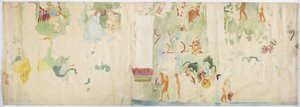 Traçado de uma pintura de parede do painel norte, parede oeste, templo superior dos Jaguares, Chichen Itza, México
 (aguarela e cor de corpo) de Adela Breton