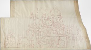Traçado de uma pintura de parede do teto da abóbada sul, Upper Temple of the Jaguars, Chichen Itza, México

 (tinta vermelha) de Adela Breton