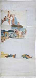 Aquarela sobre papel tipo linho Traçado de mural de uma abóbada numa grande câmara, Casa de Monjas, Chichen Itza, México (aquarela e corpinho) de Adela Breton