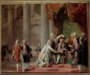 Recepção de um Cavaleiro da Ordem de São Lázaro de Jerusalém e de Nossa Senhora do Carmo pelo último Grão-Mestre o Conde de Provença (futuro Rei Luís XVIII) (1755-1824) sob a pintura Luís XVI de Adelaide Labille Guiard (1749-1803) 1788 aroun