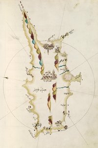 Mapa da ilha do Chipre, ilustração de Portolano atlas, pelo Almirante Piri Reis (1465-1470 - 1553-1554) de Admiral Piri Reis