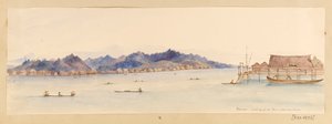 Bornéu - Olhando o rio da nossa casa, das Índias Ocidentais, América do Norte e Bornéu, c.1845 (aguarela) de Admiral Sir Edward Gennys Fanshawe