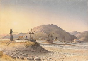 Ponte suspensa de tiras de couro (mas reparada com corrente) sobre o Maypu, cinco léguas a sul de Santiago, Chile, 11 de janeiro de 1851