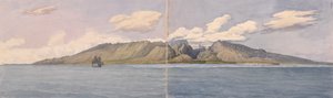 Taiti [Ilhas da Sociedade]. A Ravina de Fautaua - Montanha da Coroa ou Diadema no centro da ilha, e a cidade de Papeiti, 24 de agosto de 1849 de Admiral Sir Edward Gennys Fanshawe