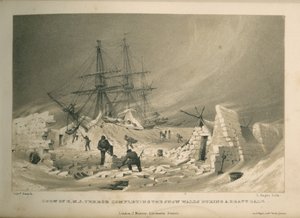 Tripulação do H.M.S. Terror a terminar os muros de neve durante um forte vendaval de Admiral William Henry Smyth