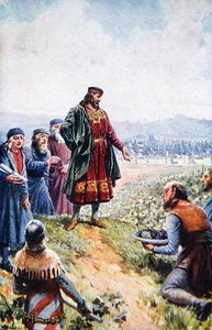 Carlos IV inspecionando uvas durante seu incentivo à produção de vinho na Boêmia, no início do século XX (cor litho) de Adolf (after) Liebscher