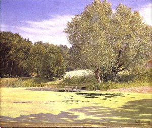 Um, pescador, partindo, um, lagoa de Adolf Alfred Larsen