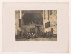 Interior da igreja com figuras