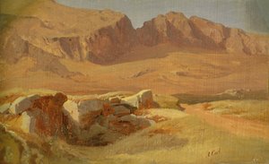 Nas montanhas de Sabine (óleo sobre papel montado no cartão) de Adolf Carl