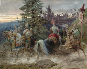 O caminho para Chernomor. Ilustração do poema Ruslan e Lyudmila de A. Pushkin