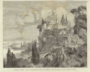 Grécia e Roma - Roma: Paisagem junto ao mar no Cabo Miseno com o Vesúvio ao fundo.