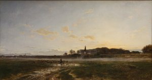 O Theresienwiese com a Baviera à luz do entardecer