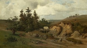 Paisagem com uma ponte de madeira. 1858 de Adolf Kosárek
