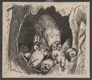 Coruja com crias, c. 1890 (impressão rápida) de Adolf Oberländer
