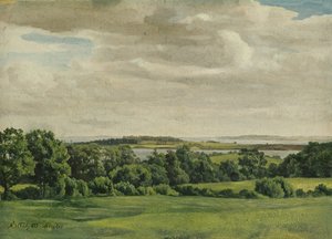 Paisagem em Holstein, 1827 (óleo sobre papel montado no cartão) de Adolf Vollmer