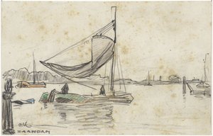 Navios à vela no Zaan perto de Zaandam de Adolf le Comte