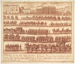 Entrada do príncipe da Saxônia com sua esposa em Dresden em 2 de setembro de 1719, af ..., ca. 1700-1755.