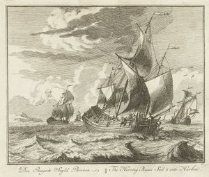 Tubo de arenque navegando para casa, c. 1725 Den Buysch Seyld Binnen / The Herring Busse Sail