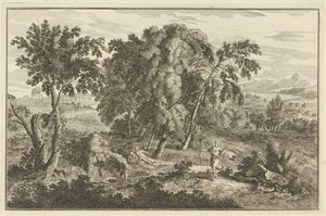 Mulher atingida por uma seta numa paisagem Arcadiana
Paisagens italianas e alemãs (título da série) de Adolf van der Laan