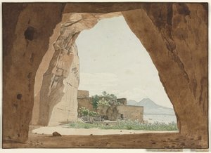 Vesúvio e a Baía de Nápoles de uma caverna de Adolf von Heydeck
