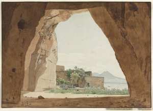 O Vesúvio e a Baía de Nápoles a partir de uma gruta de Adolf von Heydeck