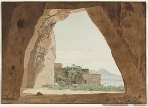 Vesúvio e a Baía de Nápoles de uma caverna, 1820. de Adolf von Heydeck