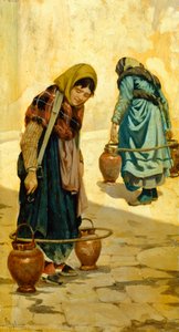 Portadores de água por Adolfo Belimbau (1845-1938), óleo sobre painel, 33x18 cm, cerca de 1881