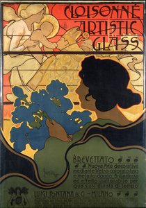 Cartaz publicitário da Cloisonne Glass, com um presépio de Adolfo Hohenstein