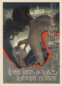 Cartaz publicitário produzido para a empresa italiana de suprimentos de iluminação Cesare Urtis & Co. of Turin, 1889