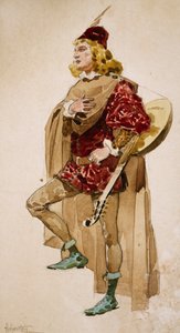 Esboço de figurino de Adolfo Hohenstein (1854-1928) para Zanetto, ópera de Pietro Mascagni (1863-1945) de Adolfo Hohenstein