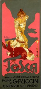 Cartaz em estilo Liberty para a ópera "La Tosca" de Giacomo Puccini (1858-1924) 1906 Dim. 30x13,5 cm Ilustração de Adolfo Hohenstein (1854-1928) Milan Private Collection