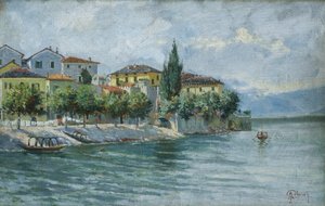 Paisagem do Lago Maggiore (óleo sobre tela) de Adolfo Polaroli