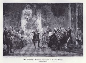 Concerto de flauta no Palácio de Sanssouci, Potsdam, Prússia (gravura) de Adolph Friedrich Erdmann von (after) Menzel