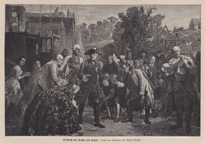 Frederico o Grande, Rei da Prússia, numa viagem (gravura) de Adolph Friedrich Erdmann von (after) Menzel
