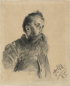 Retrato de um homem barbudo de Adolph Menzel
