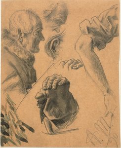 Esboços de mãos, braços e cabeças de Adolph Menzel