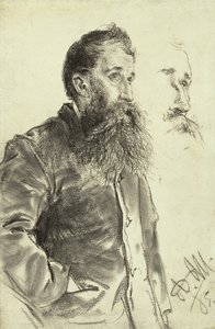 Estudo de um homem com barba, sua mão no bolso, 1885 de Adolph Menzel