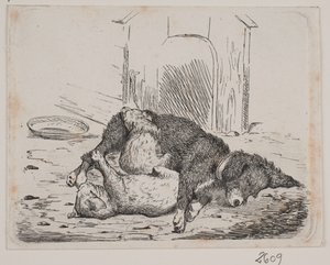 Teckel com cachorrinho de Johan Adolph Kittendorff