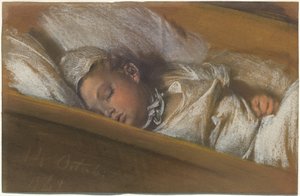 Uma criança dormindo em seu berço de Adolph Menzel