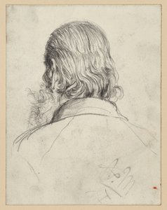 Cabeça barbada com cabelo comprido, vista de trás de Adolph Menzel