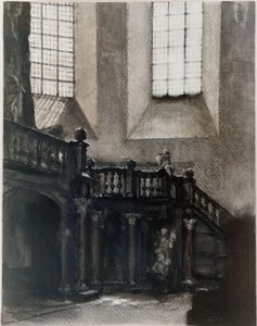 Vista de um coro de órgão barroco de Adolph Menzel