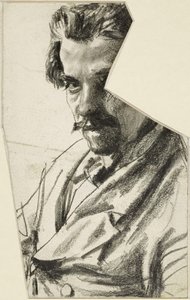 Retrato de meio corpo de um homem com barba, virado para a esquerda, com a cabeça voltada para o observador de Adolph Menzel