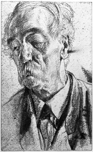 Retrato de meio corpo de um homem mais velho com bigode de Adolph Menzel