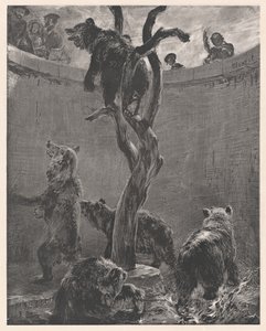 O recinto dos ursos no jardim zoológico (The Bear Pit in the Zoological Gardens) de Adolph Menzel