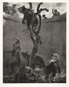 Ensaio sobre pedra com pincel e raspador: The Bear Pit, 1851. de Adolph Menzel