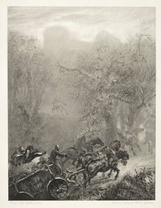 Ensaio sobre pedra com pincel e raspador: O comboio de prisioneiros por um bosque, 1851. de Adolph Menzel