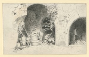 Barris e tábuas sob os arcos da Jungfernbastei, em Dresden de Adolph Menzel