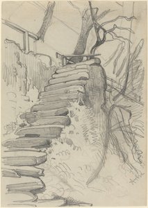 Voo de degraus de pedra em um jardim de Adolph Menzel
