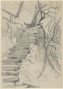 Escadaria de pedra num jardim de Adolph Menzel